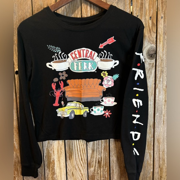 Friends Long Sleeve Crop Top Black Medium - Picture 1 of 7